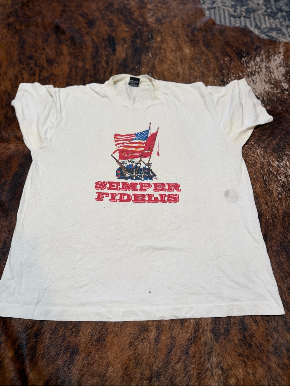 Vintage Screen Stars Semper Fidelis Marine’s T-Shirt XL White 80s Distressed